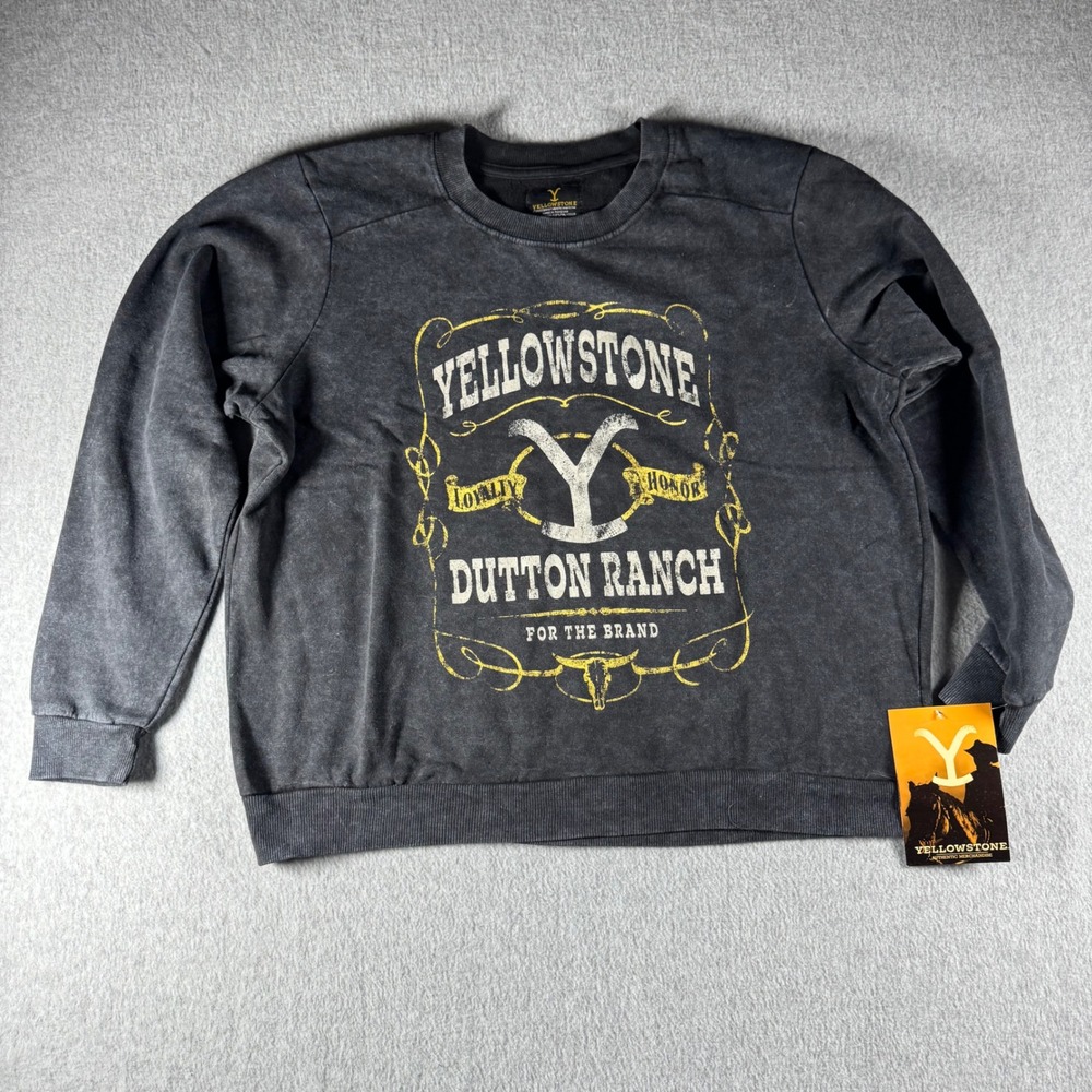 Yellowstone Dutton Ranch Sweatshirt Mens Women's XL Grey Acid Wash Crewneck NWT